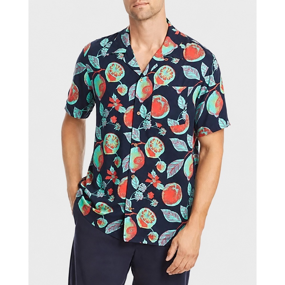NWT Scotch & Soda Mens Amsterdam Colorful Fruit Print Button Camp Shirt Size XXL - Picture 1 of 11